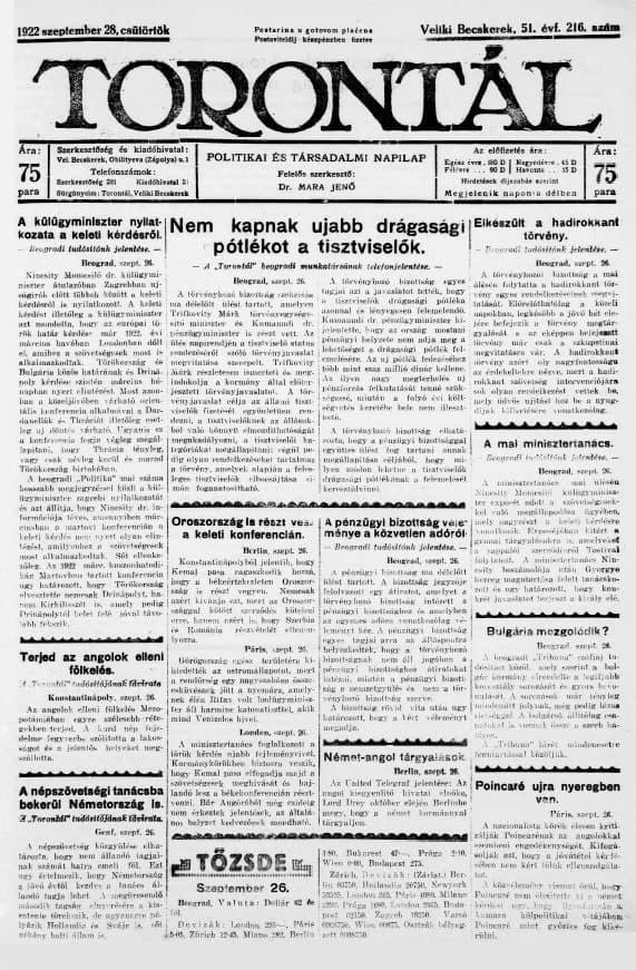 Torontál, 51. évf. 1922. szeptember 28. 216. sz.