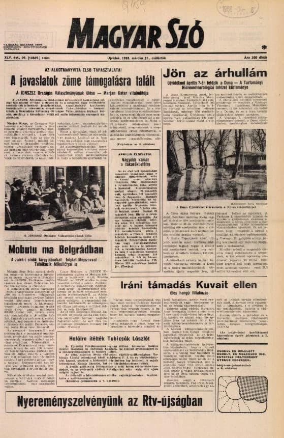 Magyar Szó, 45. évf. 1988. március 31. 89. sz. 1–16. oldal