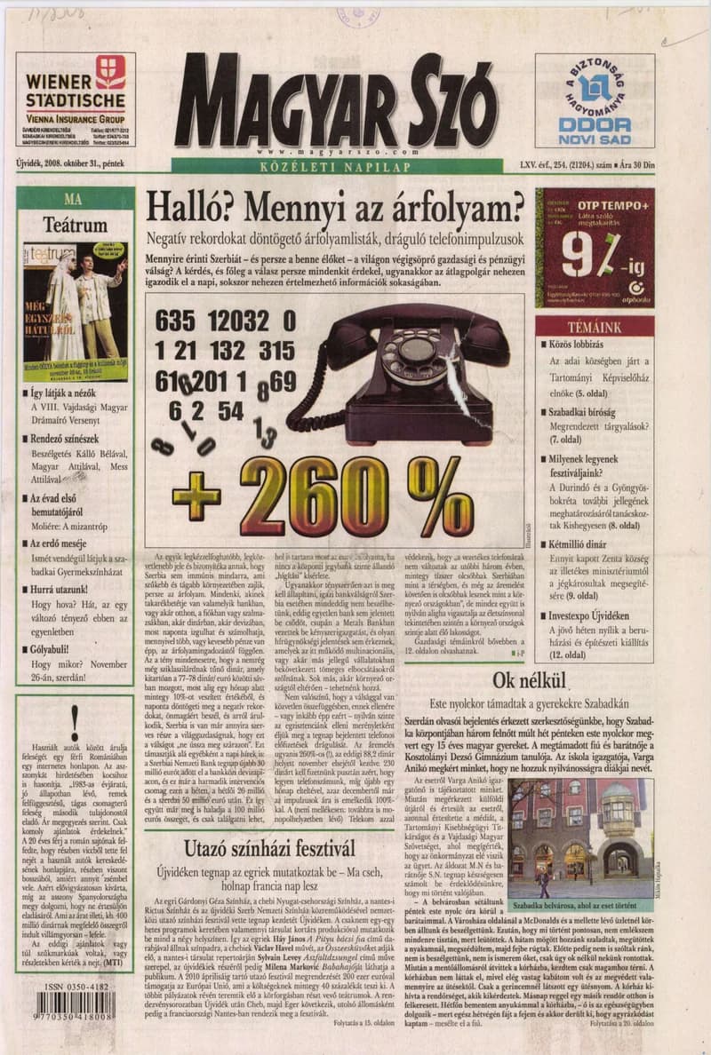 Magyar Szó, 65. évf. 2008. október 31. 254. sz. 1–20. oldal