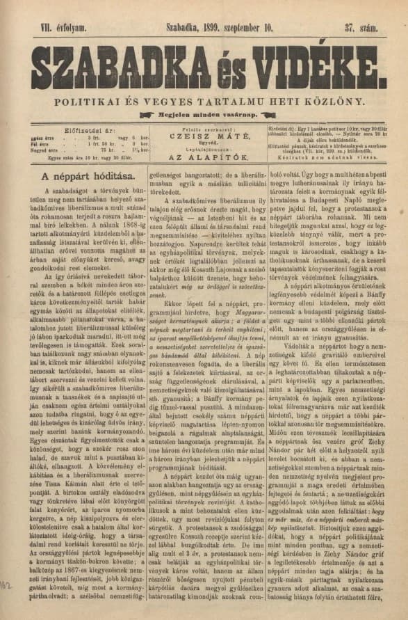 Szabadka és vidéke II, 7. évf. 1899. szeptember 10. 37. sz.