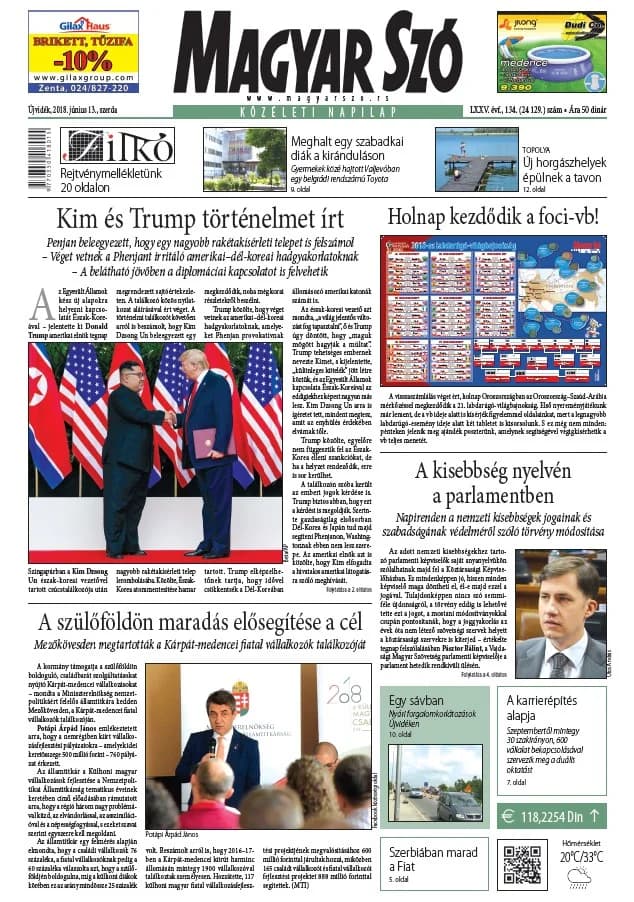 Magyar Szó, 75. évf. 2018. június 13. 134. sz. 1–16. oldal