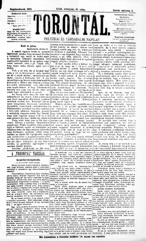 Torontál, 22. évf. 1893. március 15. 61. sz.