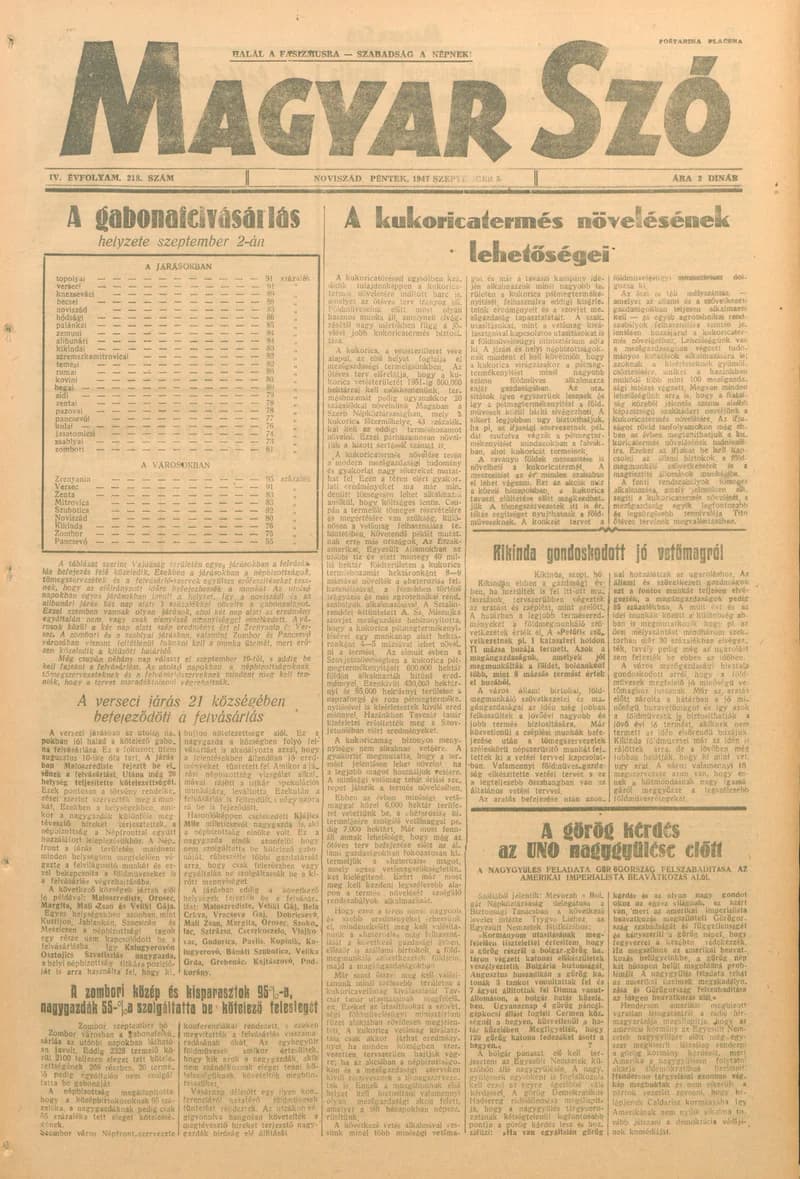 Magyar Szó, 4. évf. 1947. szeptember 5. 218. sz. 1–6. oldal