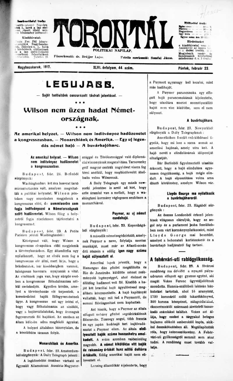 Torontál, 46. évf. 1917. február 23. 44. sz.