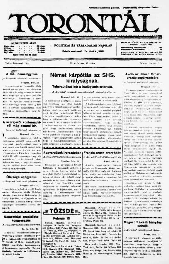 Torontál, 51. évf. 1922. február 17. 37. sz.