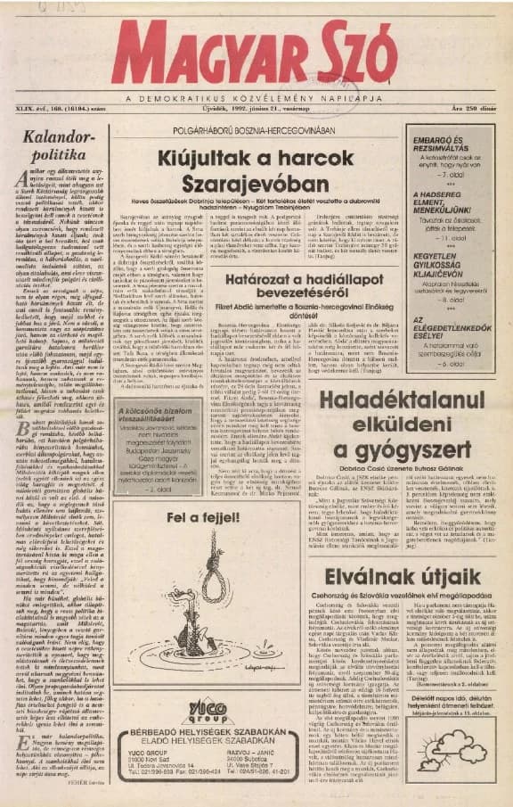 Magyar Szó, 49. évf. 1992. június 21. 168. sz. 1–24. oldal