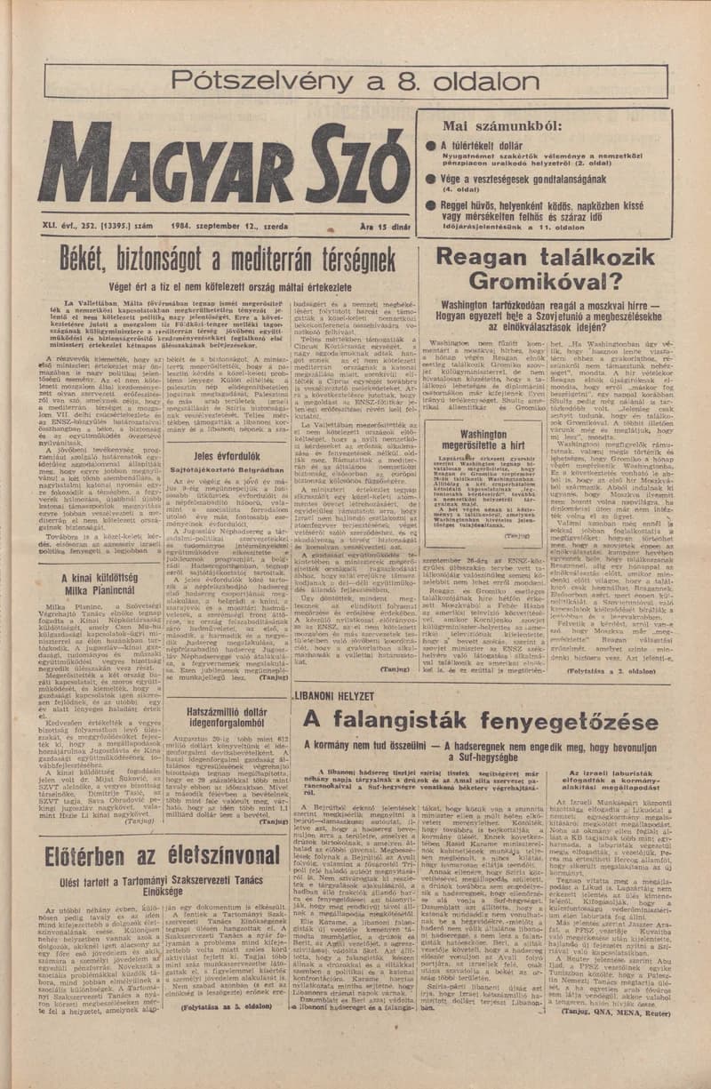 Magyar Szó, 41. évf. 1984. szeptember 12. 252. sz. 1–20. oldal