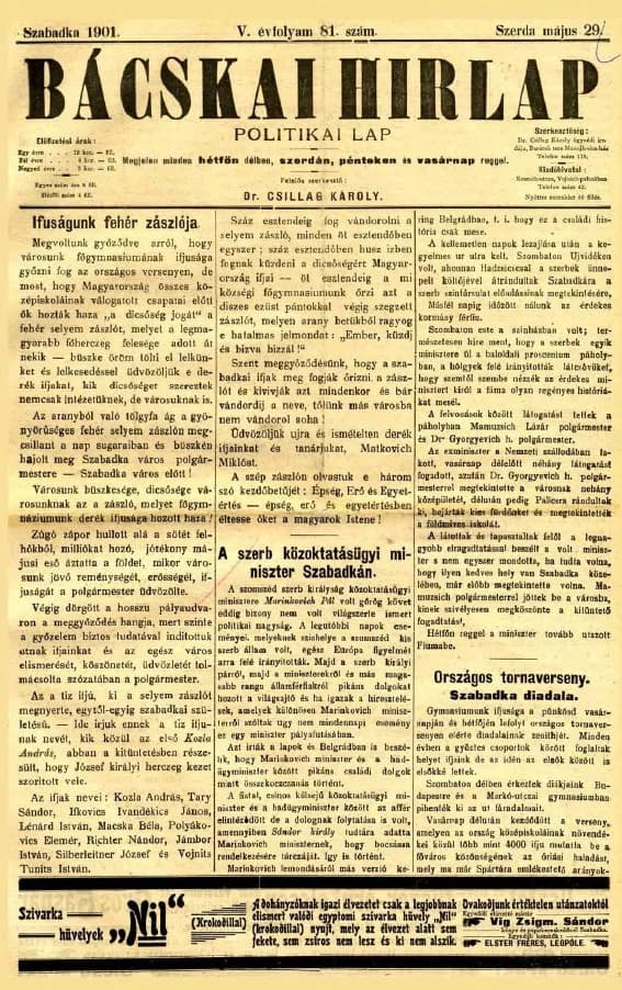Bácskai Hirlap, 5. évf. 1901. május 29. 81. sz.