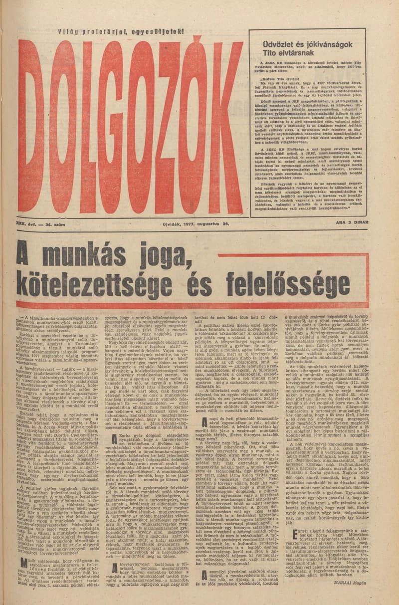Dolgozók, 31. évf. 1977. augusztus 25. 34. sz.