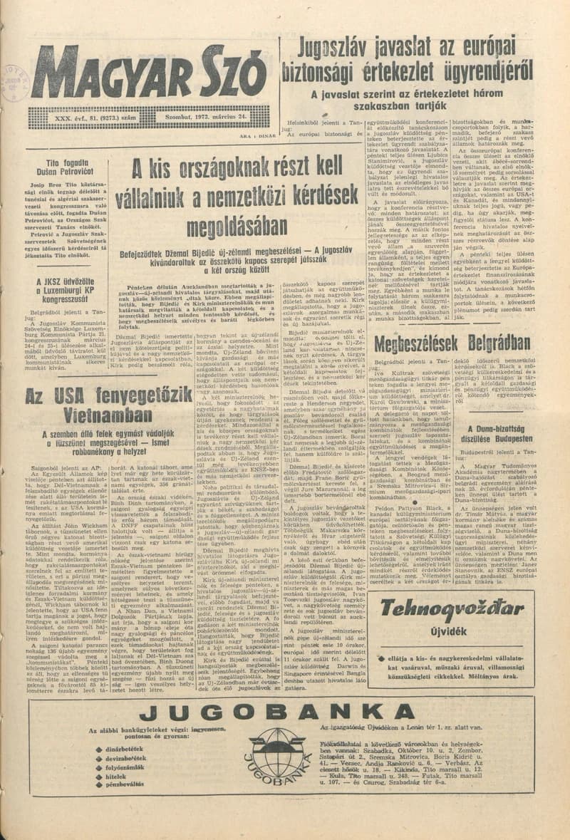 Magyar Szó, 30. évf. 1973. március 24. 81. sz. 1–20. oldal