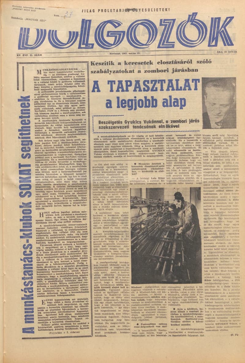 Dolgozók, 15. évf. 1961. május 19. 21. sz.