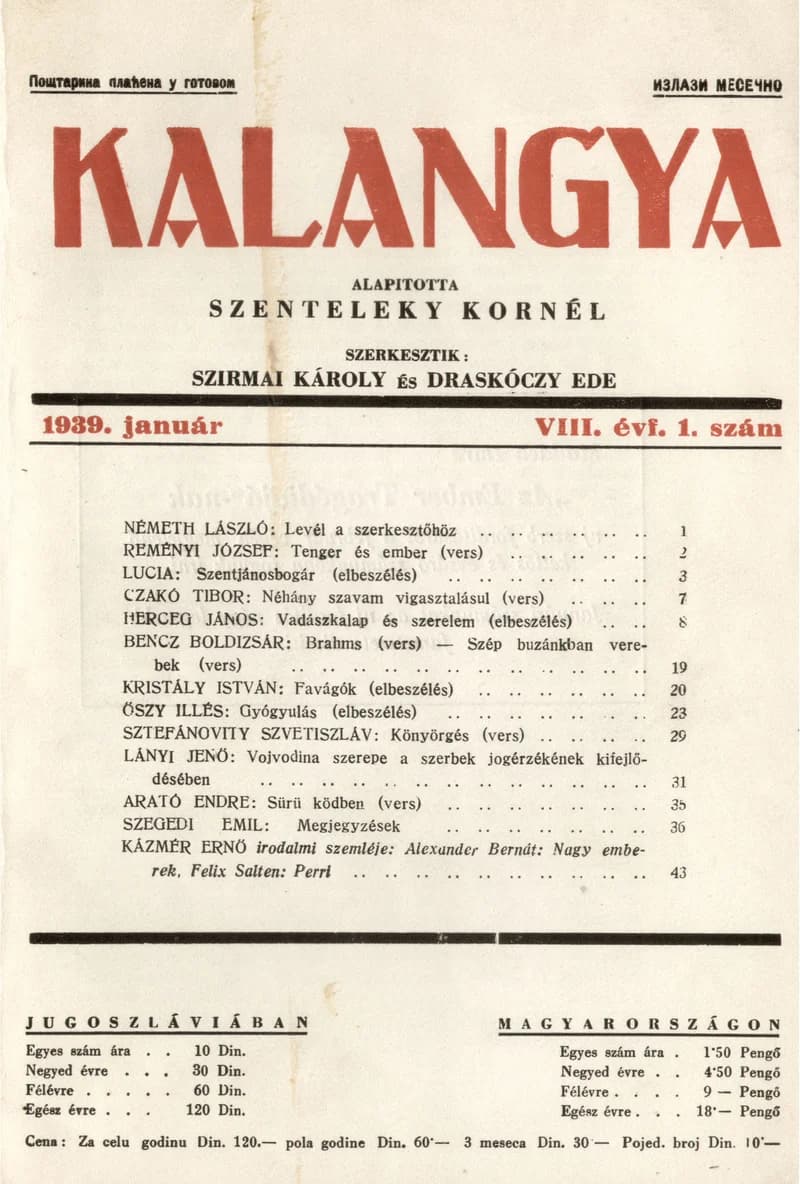 Kalangya, 8. évf. 1939. január. 1. sz. 1–48. oldal