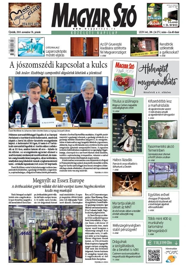 Magyar Szó, 75. évf. 2018. november 30. 280. sz. 1–16. oldal