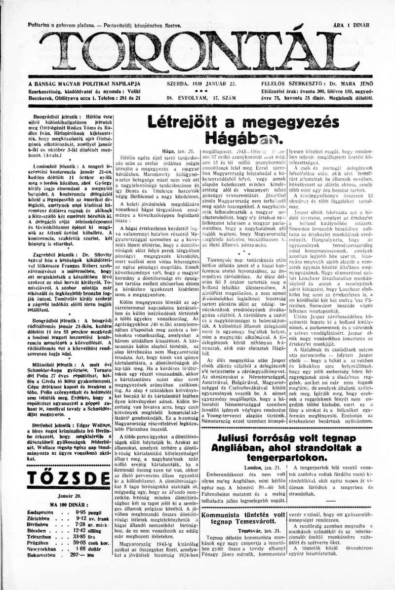 Torontál, 59. évf. 1930. január 22. 17. sz.
