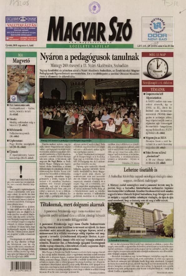 Magyar Szó, 66. évf. 2009. augusztus 4. 179. sz. 1–16. oldal