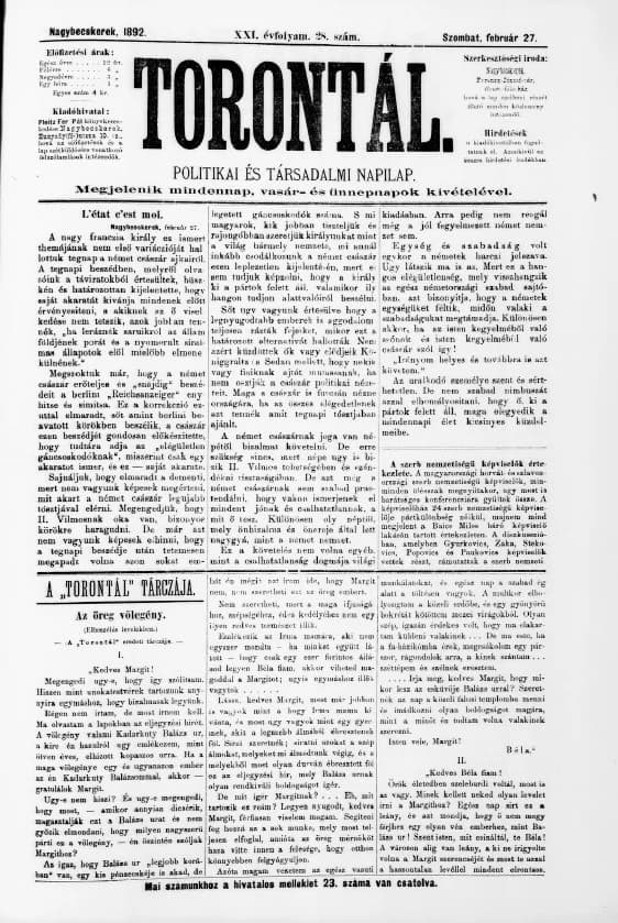 Torontál, 21. évf. 1892. február 27. 28. sz.