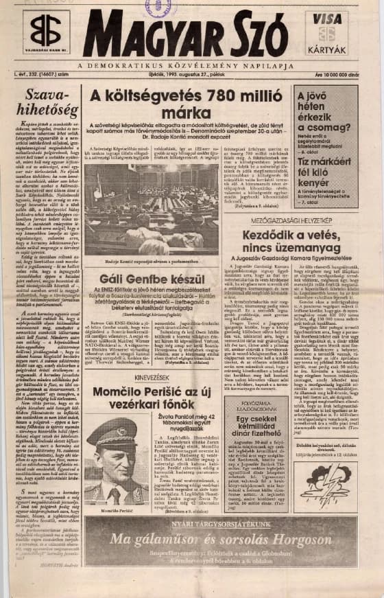 Magyar Szó, 50. évf. 1993. augusztus 27. 232. sz. 1–16. oldal