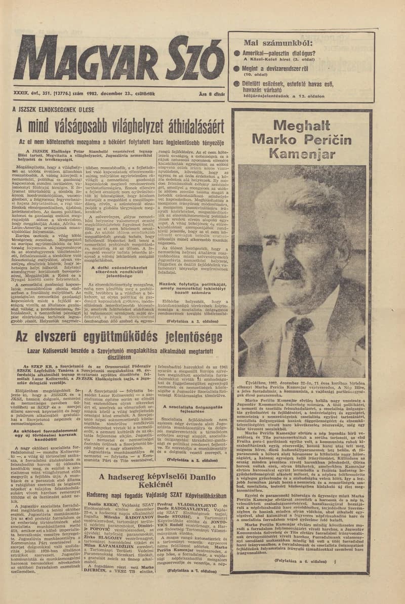 Magyar Szó, 39. évf. 1982. december 23. 351. sz. 1–24. oldal