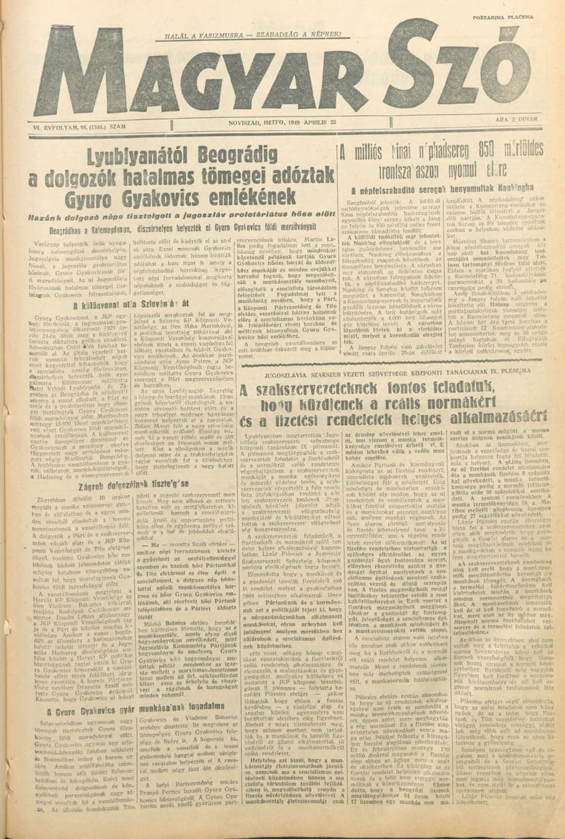 Magyar Szó, 6. évf. 1949. április 25. 98. sz. 1–4. oldal