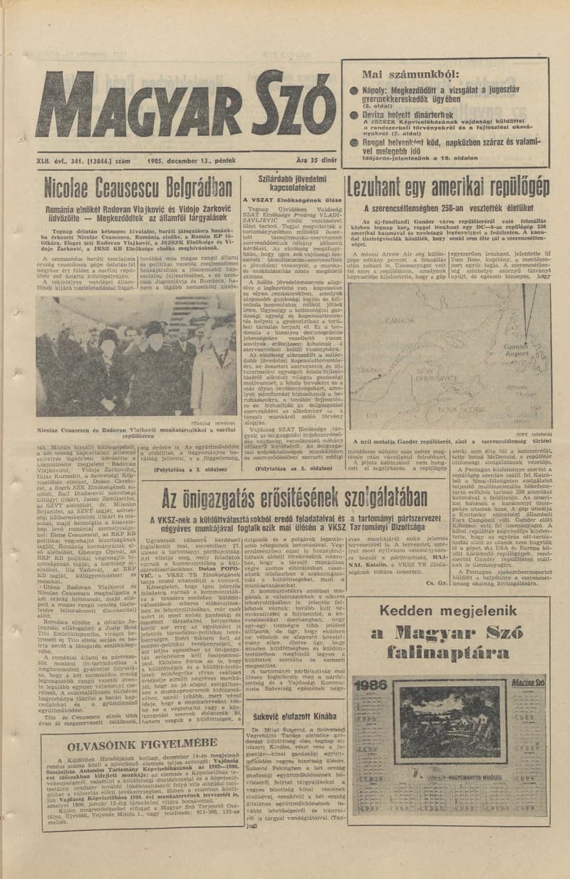 Magyar Szó, 42. évf. 1985. december 13. 341. sz. 1–20. oldal