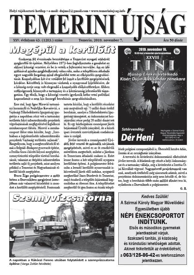 Temerini Újság, 25. évf. 2019. november 7. 44. sz.