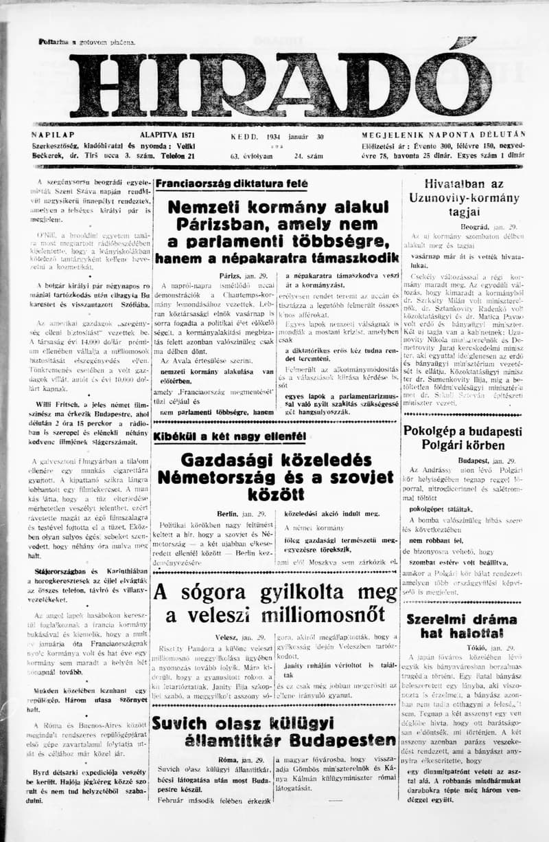 Híradó, 63. évf. 1934. január 30. 24. sz.