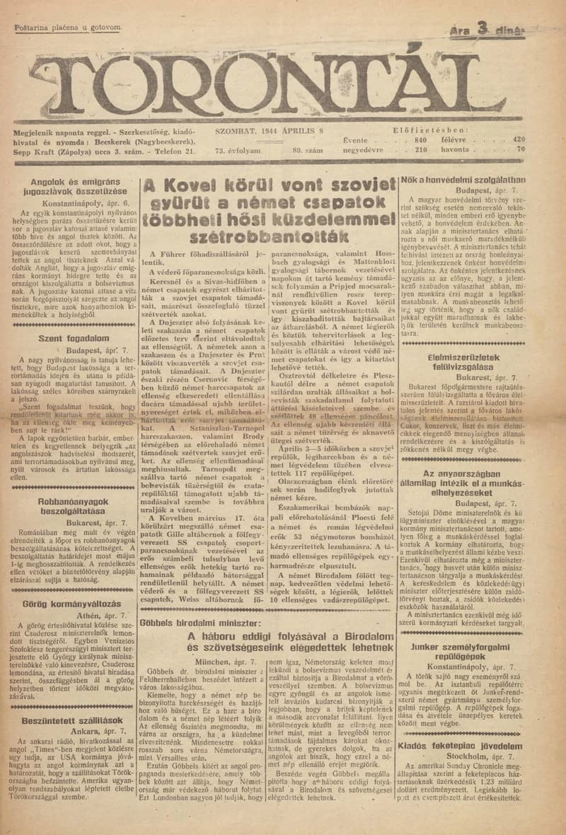 Torontál, 73. évf. 1944. április 8. 80. sz.