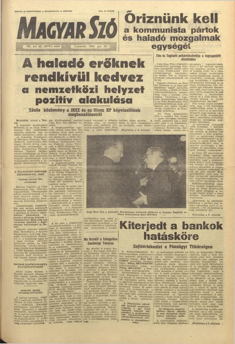 Magyar Szó, 21. évf. 1964. január 23. 22. sz. 1–16. oldal