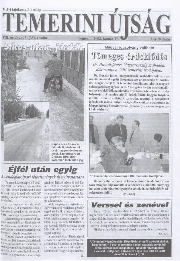 Temerini Újság, 8. évf. 2002. január 17. 3. sz.