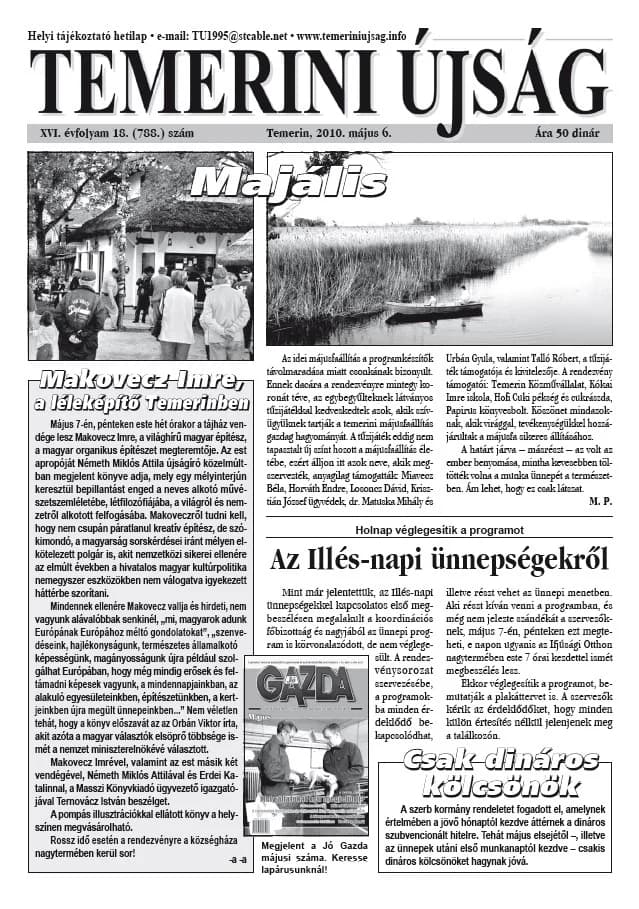 Temerini Újság, 16. évf. 2010. május 6. 18. sz.