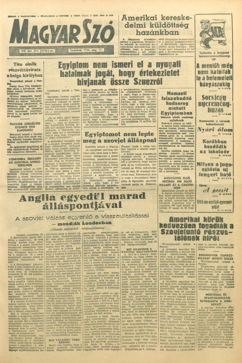 Magyar Szó, 13. évf. 1956. augusztus 11. 217. sz. 1–12. oldal