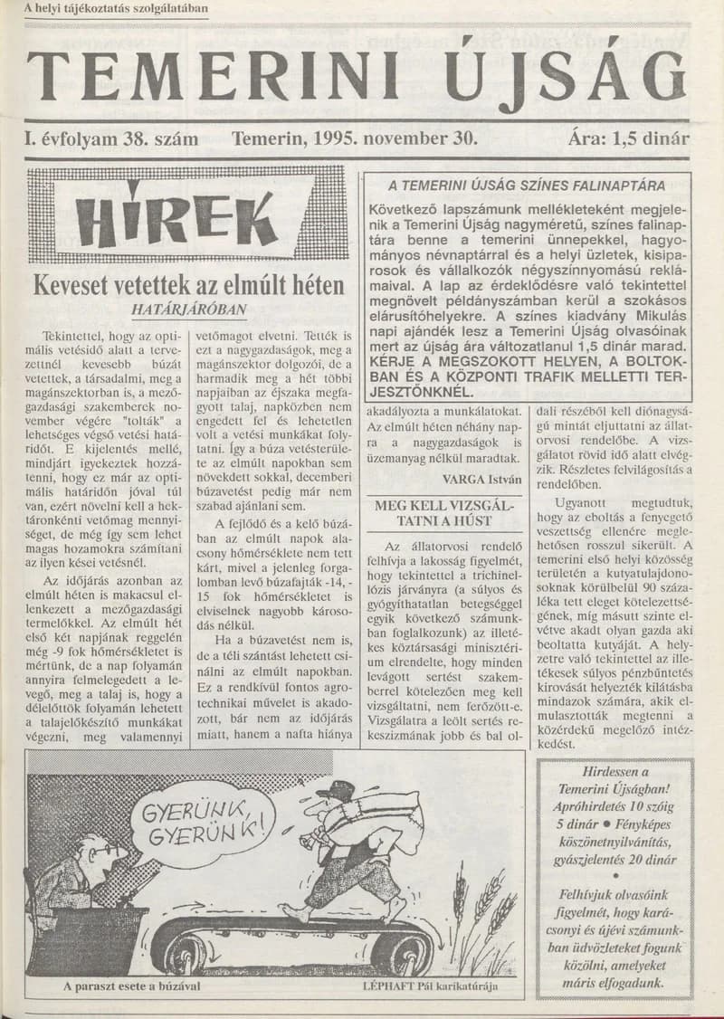 Temerini Újság, 1. évf. 1995. november 30. 38. sz.