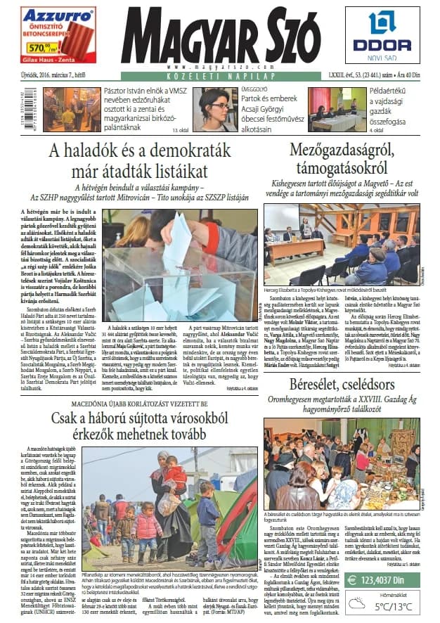 Magyar Szó, 73. évf. 2016. március 7. 53. sz. 1–20. oldal