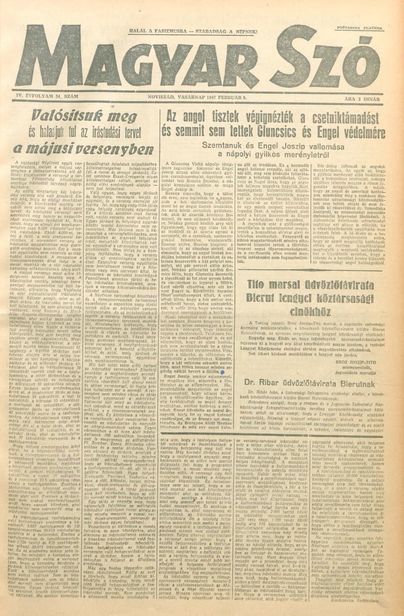 Magyar Szó, 4. évf. 1947. február 9. 34. sz. 1–8. oldal