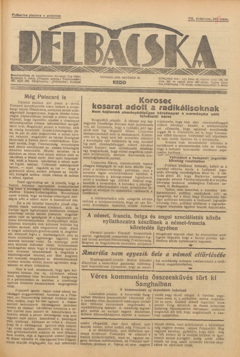 Délbácska, 7. évf. 1926. október 26. 248. sz.