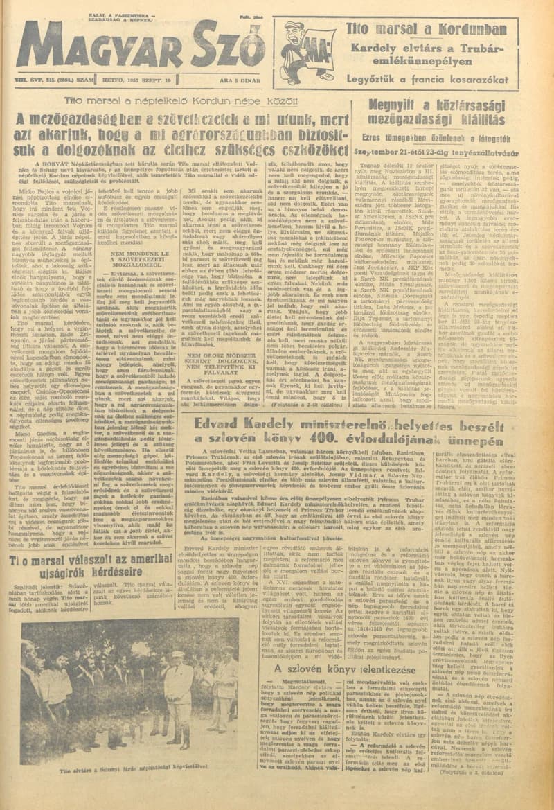 Magyar Szó, 8. évf. 1951. szeptember 10. 215. sz. 1–4. oldal