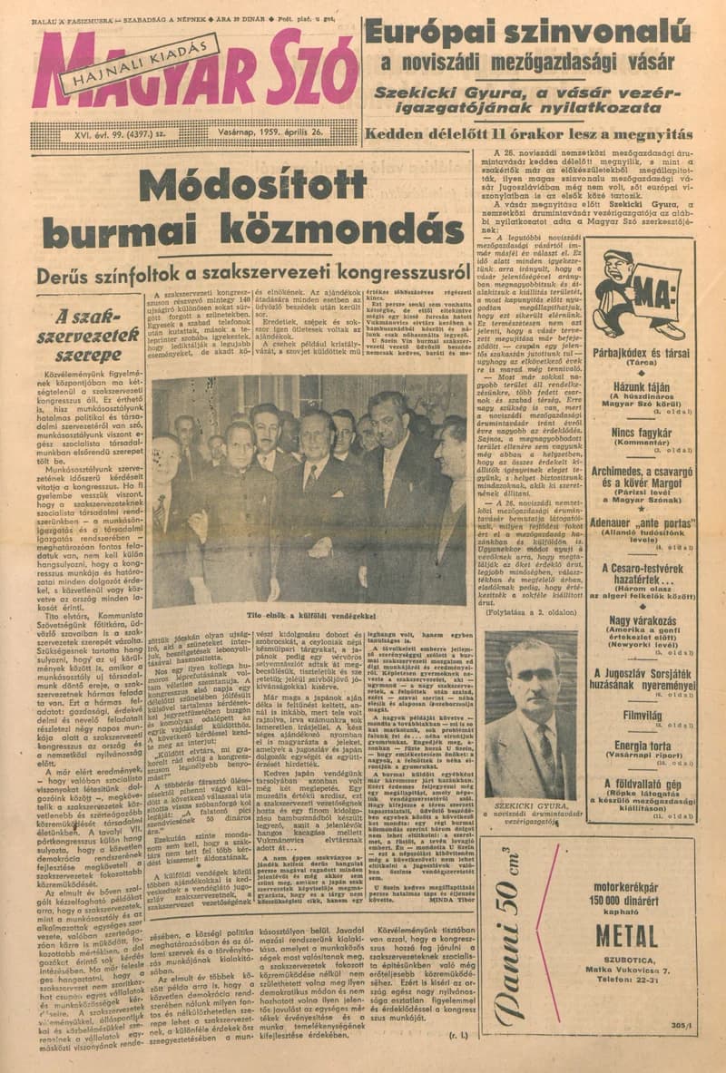 Magyar Szó, 16. évf. 1959. április 26. 99. sz. 1–22. oldal