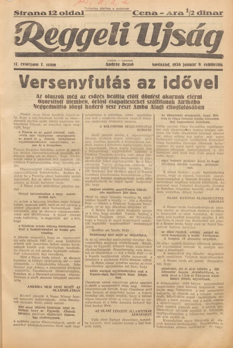 Reggeli Újság, 17. évf. 1936. január 9. 7. sz.