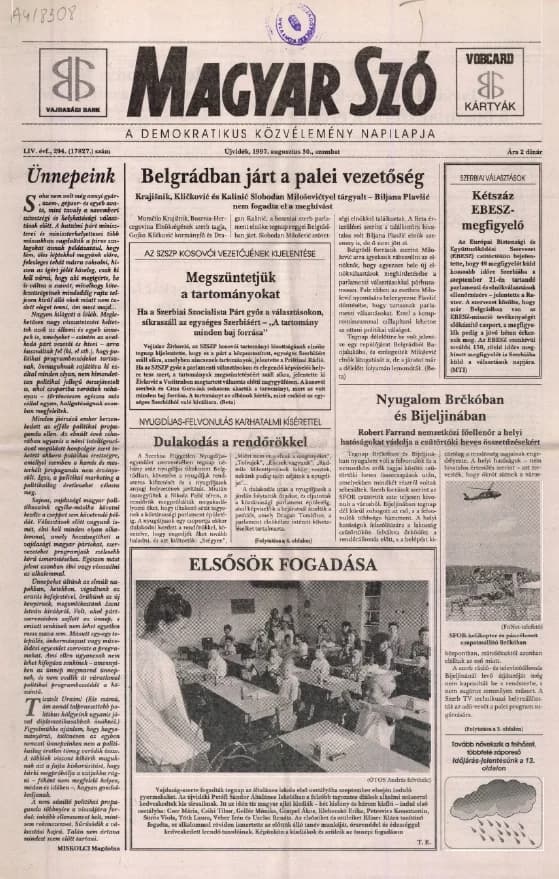 Magyar Szó, 54. évf. 1997. augusztus 30. 204. sz. 1–16. oldal