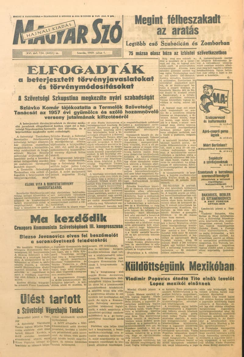 Magyar Szó, 16. évf. 1959. július 1. 154. sz. 1–20. oldal
