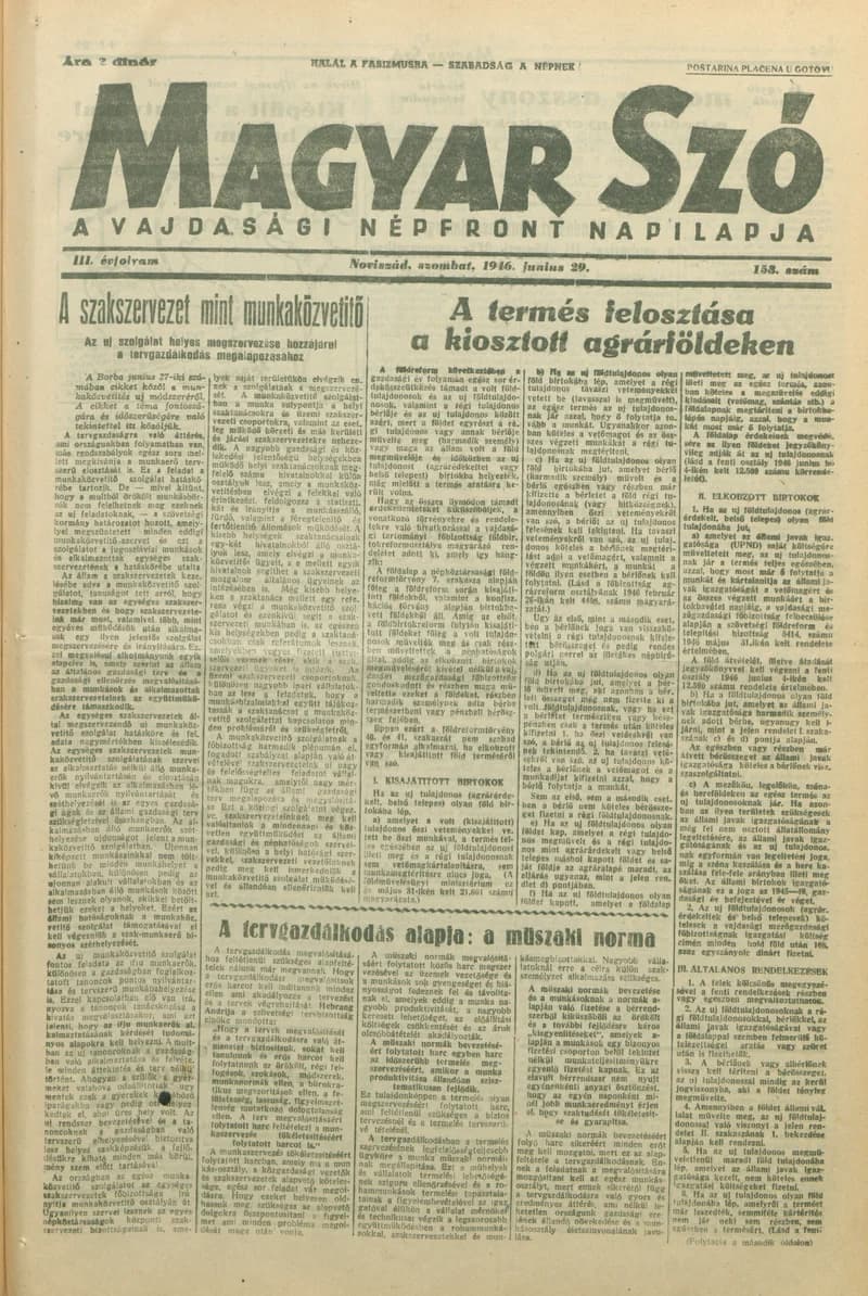 Magyar Szó, 3. évf. 1946. június 29. 153. sz. 1–8. oldal
