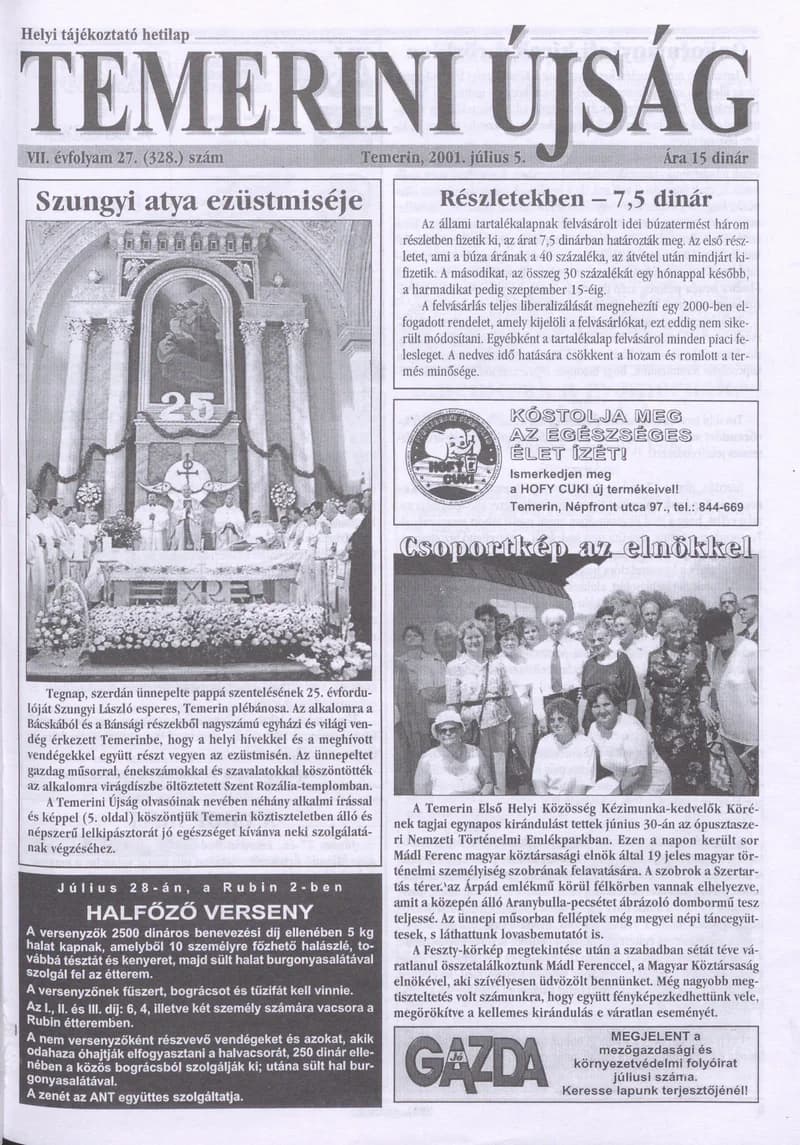 Temerini Újság, 7. évf. 2001. július 5. 27. sz.