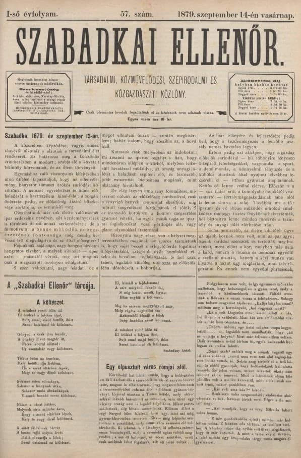 Szabadkai Ellenőr, 1. évf. 1879. szeptember 14. 57. sz.