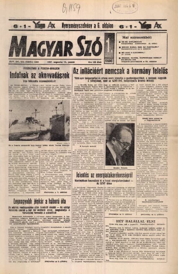 Magyar Szó, 44. évf. 1987. augusztus 14. 222. sz. 1–20. oldal