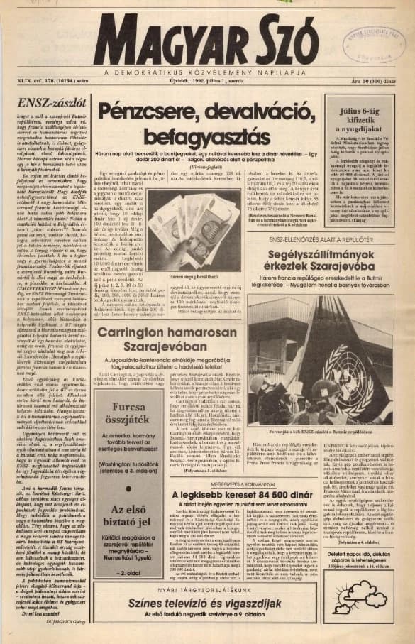 Magyar Szó, 49. évf. 1992. július 1. 178. sz. 1–16. oldal