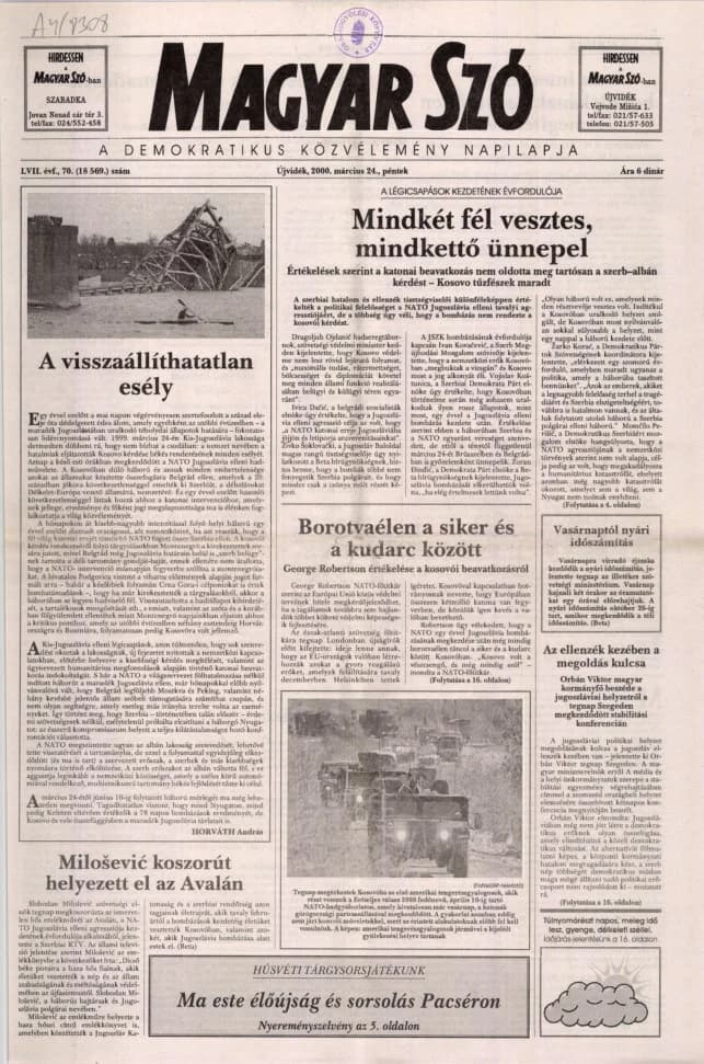 Magyar Szó, 57. évf. 2000. március 24. 70. sz. 1–16. oldal