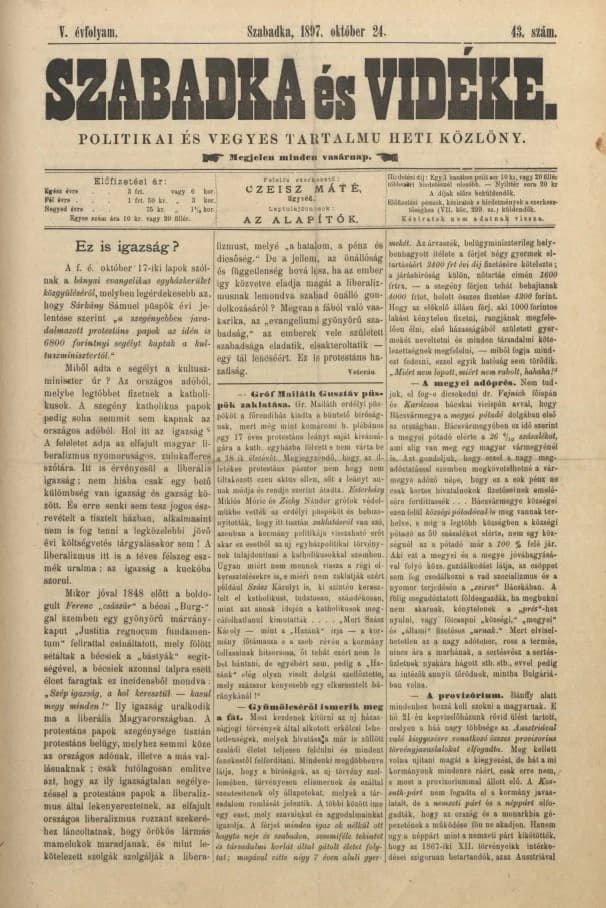 Szabadka és vidéke II, 5. évf. 1897. október 24. 43. sz.
