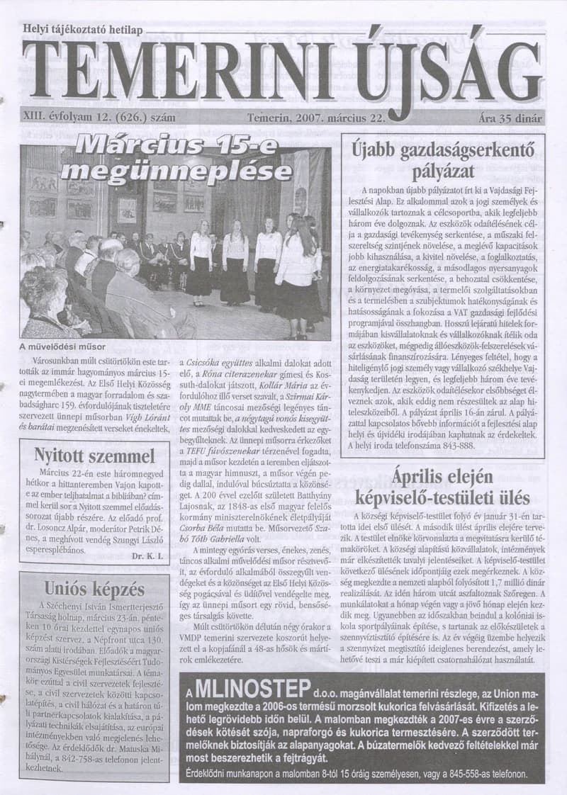 Temerini Újság, 13. évf. 2007. március 22. 12. sz.