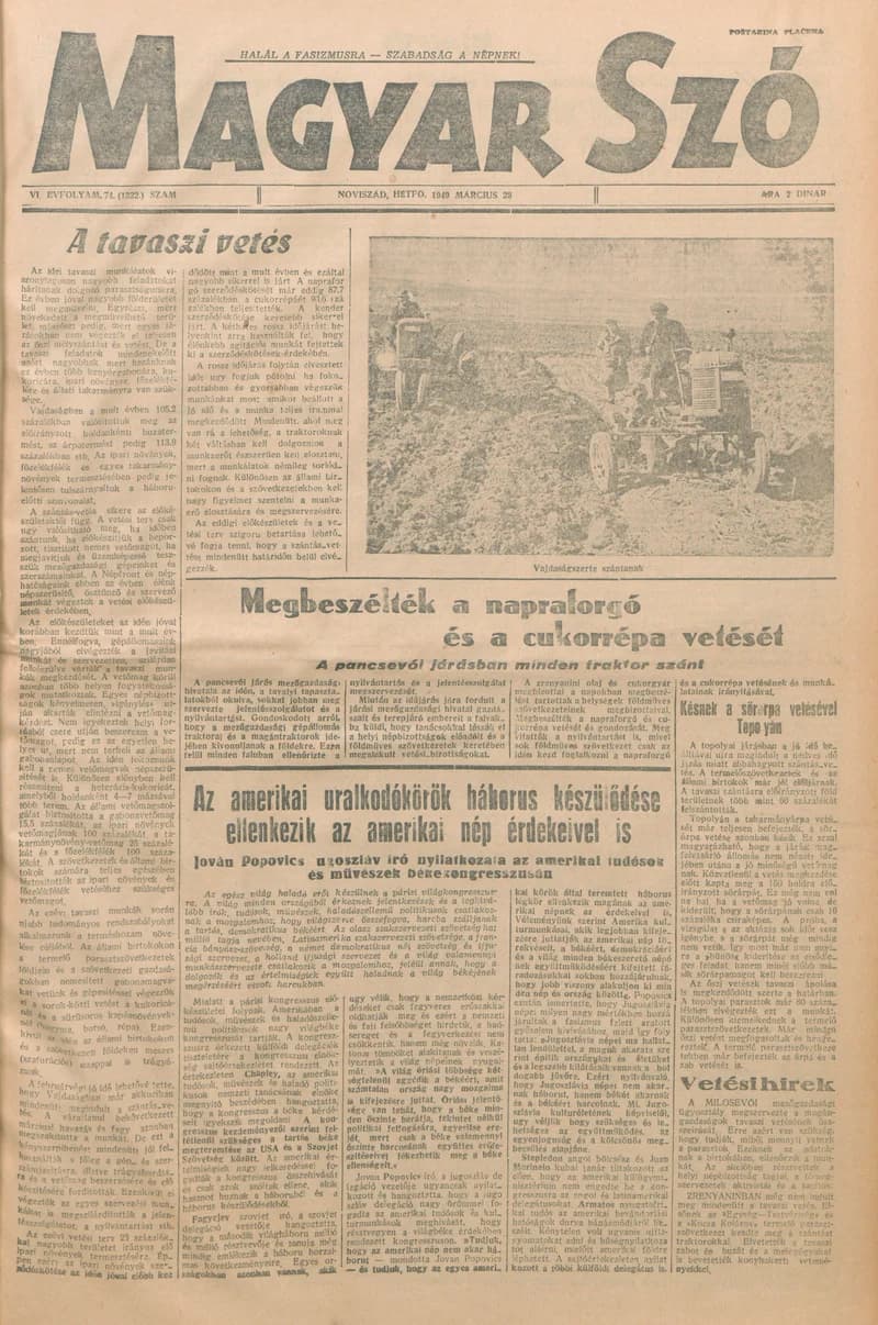 Magyar Szó, 6. évf. 1949. március 28. 74. sz. 1–4. oldal