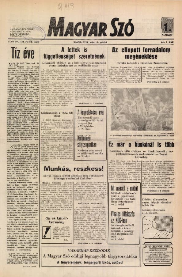 Magyar Szó, 47. évf. 1990. május 4. 120. sz. 1–20. oldal